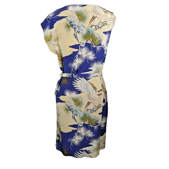Foley + Corinna Silk Unique Print Pleated Dress Asymmetrical Yellow Blue Small - Picture 4 of 14